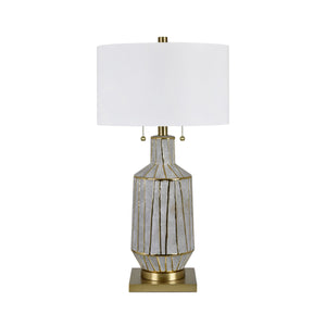 Crestview Collection 32.75"H Elegant Ceramic Table Lamp With Gold Accents, Intersecting Design, Twin Pull Chains & Shade   Cvap3121