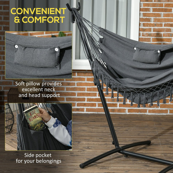 English Elm Outsunny Stylish Hammock Chair With Stand – Boho-Inspired Lounge With Headrest & Side Pocket, Dark Gray W2225P174051-GIGA