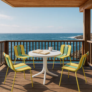 English Elm Summer 5 Piece Round Polypropylene Dining Set Uv Resistant Striped Indoor Outdoor Patio Grain Yellow,Haze Green,Tropical Orange,White W3450S00030