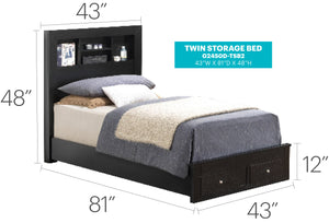 English Elm Sleek Black Storage Bed with Under-Bed Drawers, 48"H x 43"W x 81"D Durable Particle Board Design B078S00260