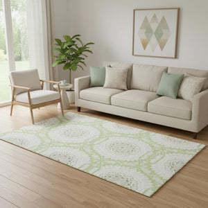 HomeRoots 5' X 8' Artichoke Green Geometric Area Rug - Stylish, Washable, UV-Protected for High-Traffic Spaces 652181