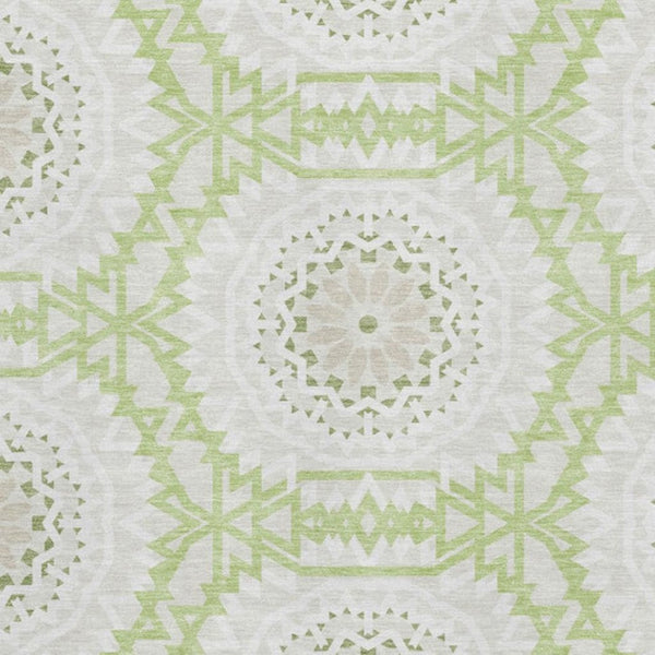 HomeRoots 5' X 8' Artichoke Green Geometric Area Rug - Stylish, Washable, UV-Protected for High-Traffic Spaces 652181