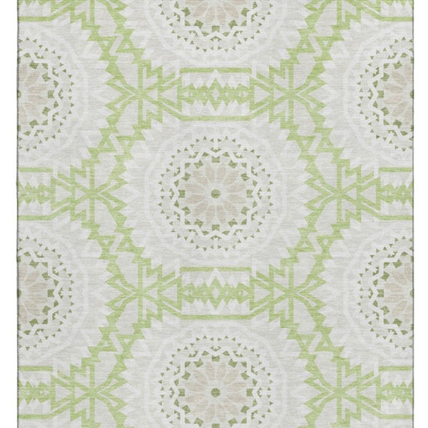 HomeRoots 5' X 8' Artichoke Green Geometric Area Rug - Stylish, Washable, UV-Protected for High-Traffic Spaces 652181