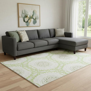 HomeRoots 8' X 10' Artichoke Green & Ivory Geometric Washable Area Rug - Durable, UV-Protected, Stylish Design 652183