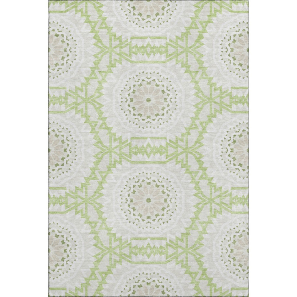 HomeRoots 8' X 10' Artichoke Green & Ivory Geometric Washable Area Rug - Durable, UV-Protected, Stylish Design 652183
