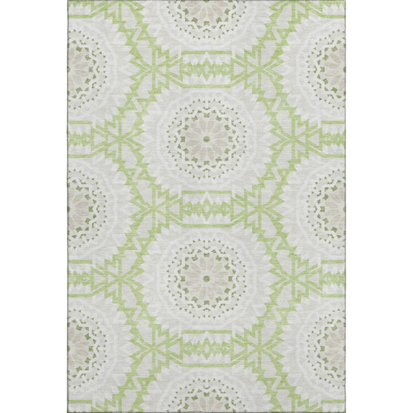 HomeRoots 8' X 10' Artichoke Green & Ivory Geometric Washable Area Rug - Durable, UV-Protected, Stylish Design 652183