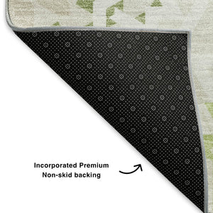HomeRoots 8' X 10' Artichoke Green & Ivory Geometric Washable Area Rug - Durable, UV-Protected, Stylish Design 652183