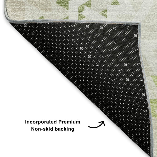 HomeRoots 8' X 10' Artichoke Green & Ivory Geometric Washable Area Rug - Durable, UV-Protected, Stylish Design 652183