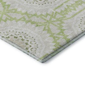 HomeRoots 8' X 10' Artichoke Green & Ivory Geometric Washable Area Rug - Durable, UV-Protected, Stylish Design 652183