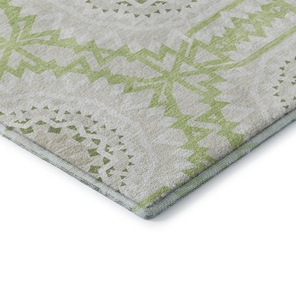 HomeRoots 8' X 10' Artichoke Green & Ivory Geometric Washable Area Rug - Durable, UV-Protected, Stylish Design 652183