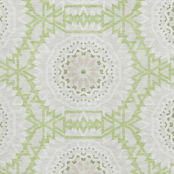 HomeRoots 8' X 10' Artichoke Green & Ivory Geometric Washable Area Rug - Durable, UV-Protected, Stylish Design 652183