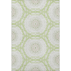 HomeRoots 8' X 10' Artichoke Green & Ivory Geometric Washable Area Rug - Durable, UV-Protected, Stylish Design 652183