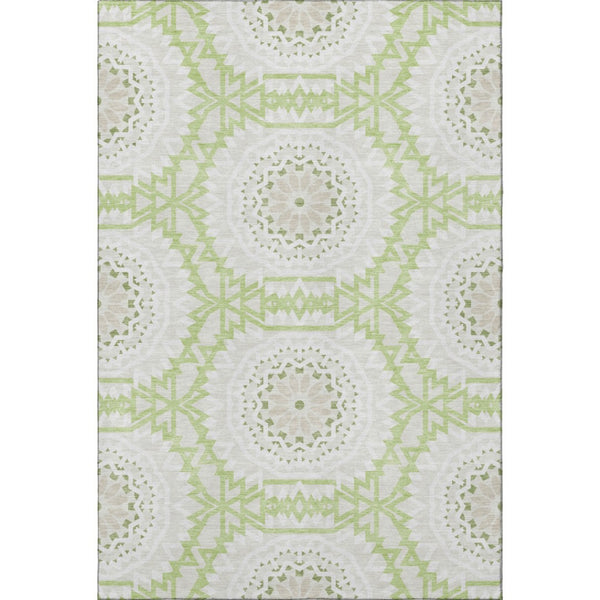 HomeRoots 8' X 10' Artichoke Green & Ivory Geometric Washable Area Rug - Durable, UV-Protected, Stylish Design 652183
