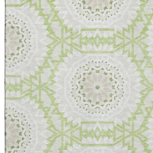 HomeRoots 9' X 12' Artichoke Green and Ivory Geometric Area Rug – Washable, UV-Protected, Durable for Homes 652184