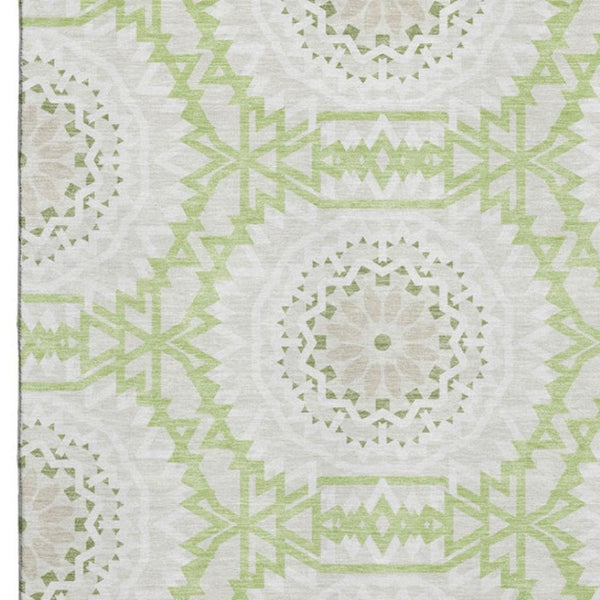 HomeRoots 9' X 12' Artichoke Green and Ivory Geometric Area Rug – Washable, UV-Protected, Durable for Homes 652184