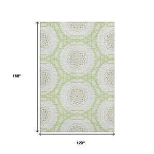 HomeRoots 10' Artichoke Green & Ivory Geometric Washable Area Rug - UV Protected, Stain-Resistant, Durable Design 652185