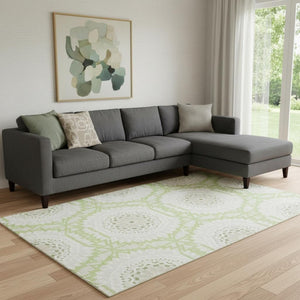 HomeRoots 10' Artichoke Green & Ivory Geometric Washable Area Rug - UV Protected, Stain-Resistant, Durable Design 652185
