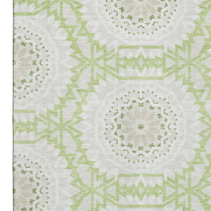 HomeRoots 10' Artichoke Green & Ivory Geometric Washable Area Rug - UV Protected, Stain-Resistant, Durable Design 652185