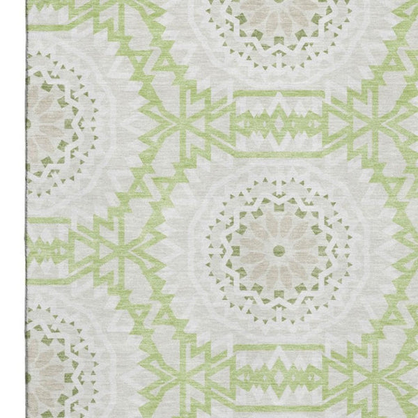 HomeRoots 10' Artichoke Green & Ivory Geometric Washable Area Rug - UV Protected, Stain-Resistant, Durable Design 652185