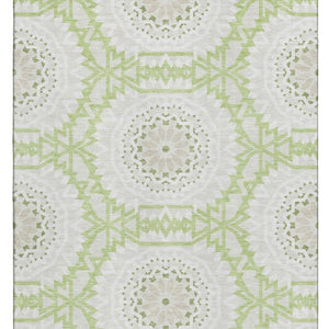 HomeRoots 10' Artichoke Green & Ivory Geometric Washable Area Rug - UV Protected, Stain-Resistant, Durable Design 652185