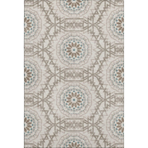 HomeRoots 8' X 10' Beige, Teal & Brown Geometric Area Rug - Washable, UV Protected, Pet-Friendly Design! 652189