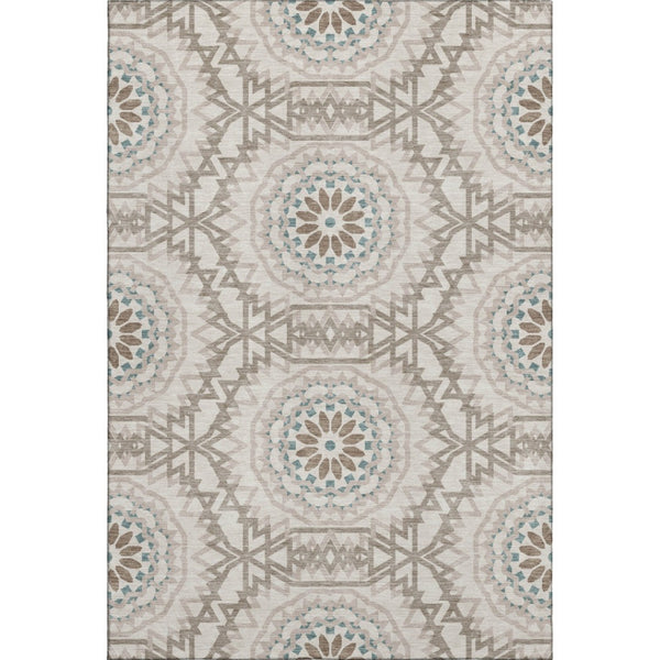 HomeRoots 8' X 10' Beige, Teal & Brown Geometric Area Rug - Washable, UV Protected, Pet-Friendly Design! 652189