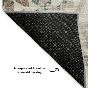 HomeRoots 8' X 10' Beige, Teal & Brown Geometric Area Rug - Washable, UV Protected, Pet-Friendly Design! 652189