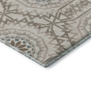HomeRoots 8' X 10' Beige, Teal & Brown Geometric Area Rug - Washable, UV Protected, Pet-Friendly Design! 652189