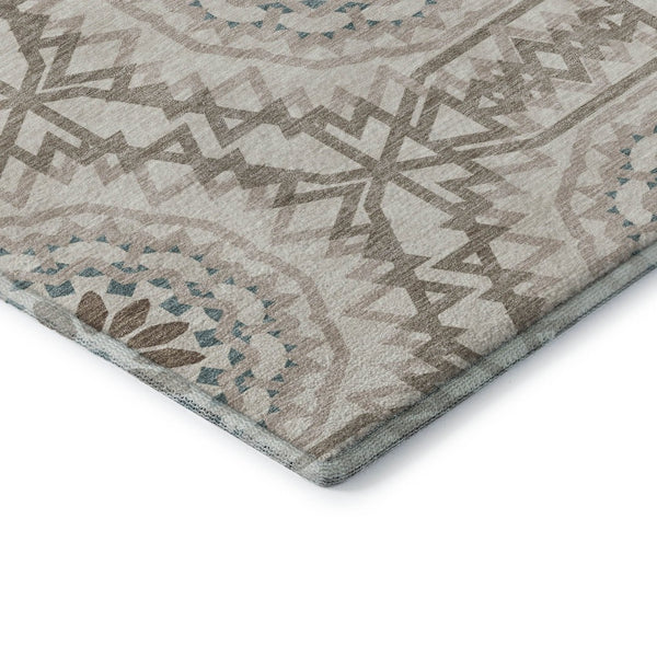 HomeRoots 8' X 10' Beige, Teal & Brown Geometric Area Rug - Washable, UV Protected, Pet-Friendly Design! 652189