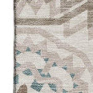 HomeRoots 8' X 10' Beige, Teal & Brown Geometric Area Rug - Washable, UV Protected, Pet-Friendly Design! 652189