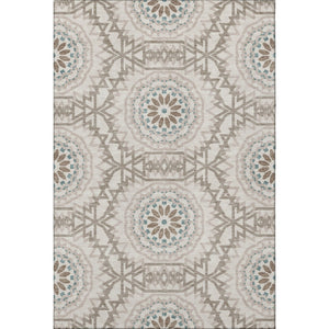 HomeRoots 8' X 10' Beige, Teal & Brown Geometric Area Rug - Washable, UV Protected, Pet-Friendly Design! 652189