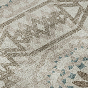HomeRoots 9' X 12' Stylish Beige, Teal & Brown Geometric Washable Area Rug with UV Fade Protection & Durability 652190