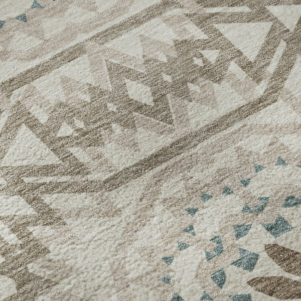 HomeRoots 9' X 12' Stylish Beige, Teal & Brown Geometric Washable Area Rug with UV Fade Protection & Durability 652190