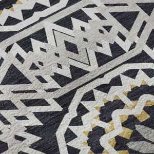HomeRoots 8' X 10' Stylish Black, Ivory & Gold Geometric Washable Area Rug with UV Protection for Homes 652195