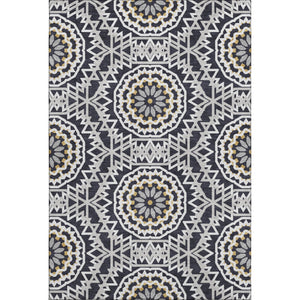 HomeRoots 9' X 12' Geometric Washable Area Rug in Black, Ivory & Gold - UV Protected for High-Traffic Spaces 652196