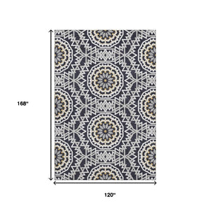 HomeRoots 10' X 14' Modern Black, Ivory & Gold Geometric Washable Area Rug with UV Protection for High-Traffic Areas 652197
