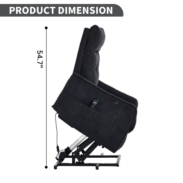English Elm Beige Chenille Power Lift Recliner with Massage Heat and Usb for Senior Comfort Black W1803P369081