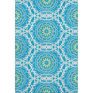 HomeRoots 8' X 10' Stylish Blue Ivory Olive Green Geometric Area Rug - Washable, UV Protected, Pet Friendly! 652201
