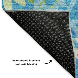 HomeRoots 10' Washable Geometric Area Rug in Blue, Ivory & Olive Green – UV Protected, Durable & Stylish Design 652203