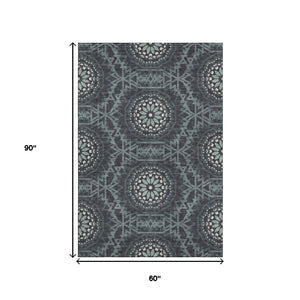 HomeRoots 5' X 8' Charcoal & Ivory Geometric Area Rug - Durable, Stain-Resistant with UV Protection for Style 652205