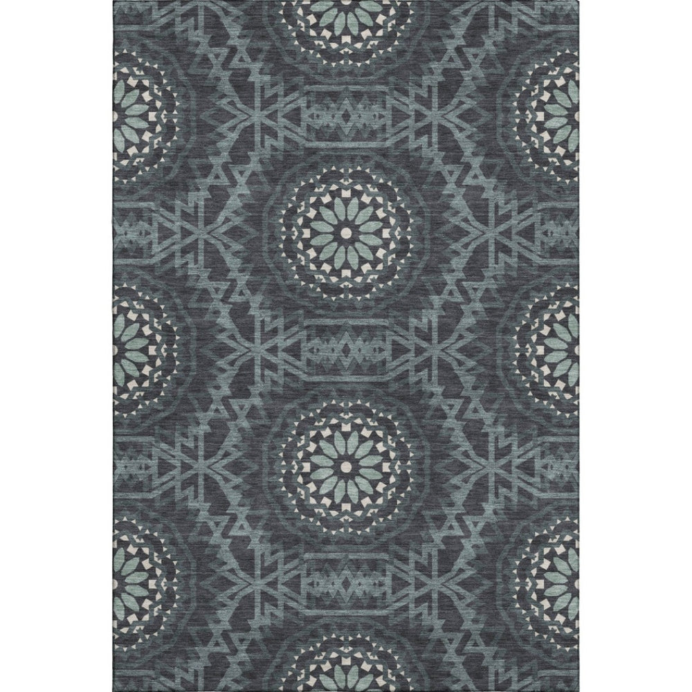 HomeRoots 5' X 8' Charcoal & Ivory Geometric Area Rug - Durable, Stain-Resistant with UV Protection for Style 652205