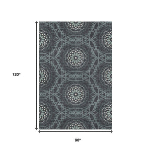 HomeRoots 8' X 10' Charcoal & Ivory Geometric Area Rug – Washable, UV-Protected, Durable for Modern Homes 652207