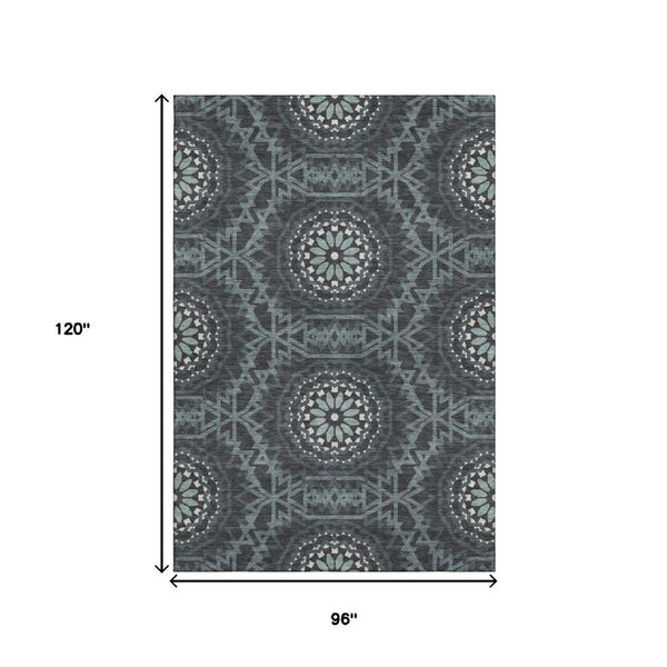 HomeRoots 8' X 10' Charcoal & Ivory Geometric Area Rug – Washable, UV-Protected, Durable for Modern Homes 652207