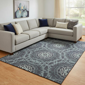 HomeRoots 8' X 10' Charcoal & Ivory Geometric Area Rug – Washable, UV-Protected, Durable for Modern Homes 652207