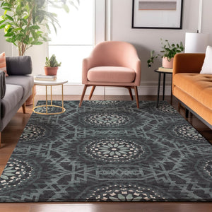 HomeRoots 8' X 10' Charcoal & Ivory Geometric Area Rug – Washable, UV-Protected, Durable for Modern Homes 652207