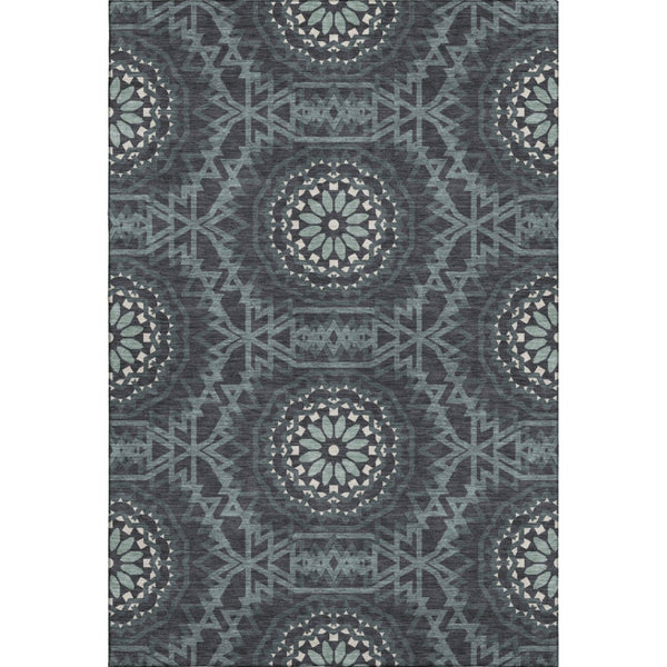 HomeRoots 8' X 10' Charcoal & Ivory Geometric Area Rug – Washable, UV-Protected, Durable for Modern Homes 652207