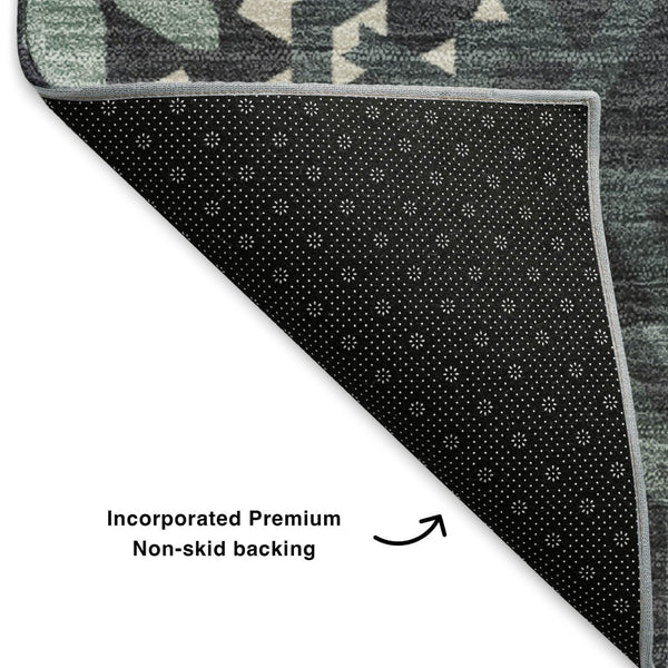 HomeRoots 8' X 10' Charcoal & Ivory Geometric Area Rug – Washable, UV-Protected, Durable for Modern Homes 652207