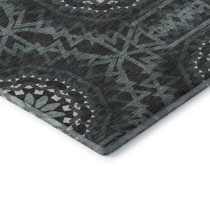 HomeRoots 8' X 10' Charcoal & Ivory Geometric Area Rug – Washable, UV-Protected, Durable for Modern Homes 652207