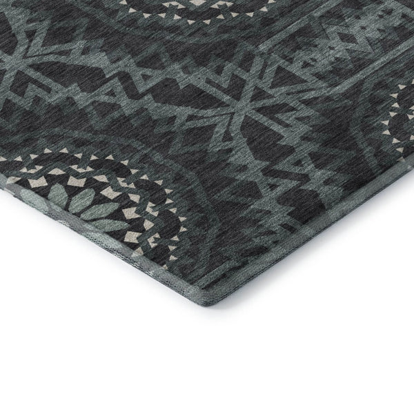 HomeRoots 8' X 10' Charcoal & Ivory Geometric Area Rug – Washable, UV-Protected, Durable for Modern Homes 652207