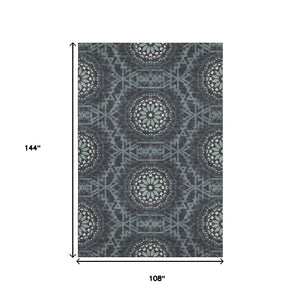 HomeRoots 9' X 12' Charcoal Ivory Geometric Area Rug - Washable, UV Protected, Stain Resistant for Modern Homes 652208